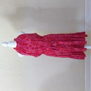 Sam Edelman Pink Floral Halter Tie Waist Peplum Hem Midi Dress Size XL